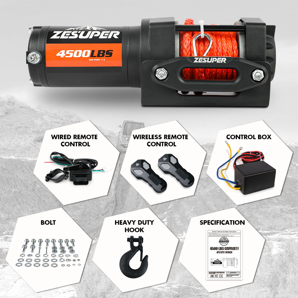 4500LB 12V Electric Winch with Synthetic Rope for ATV & Boat - ZESUPER