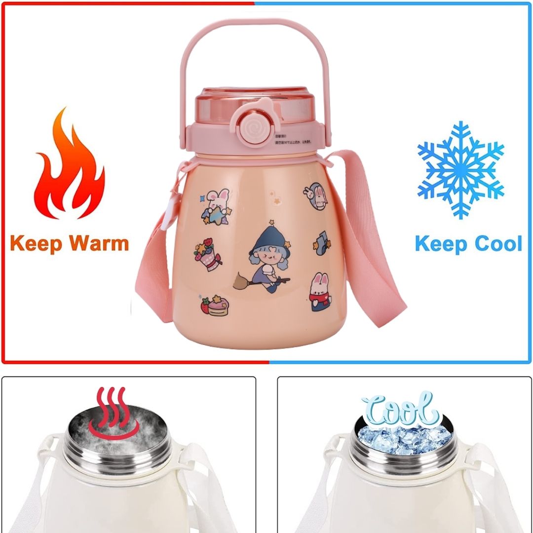 1000ml Large Water Bottle Stainless Steel Straw Water Jug with FREE Sticker Packs Blue