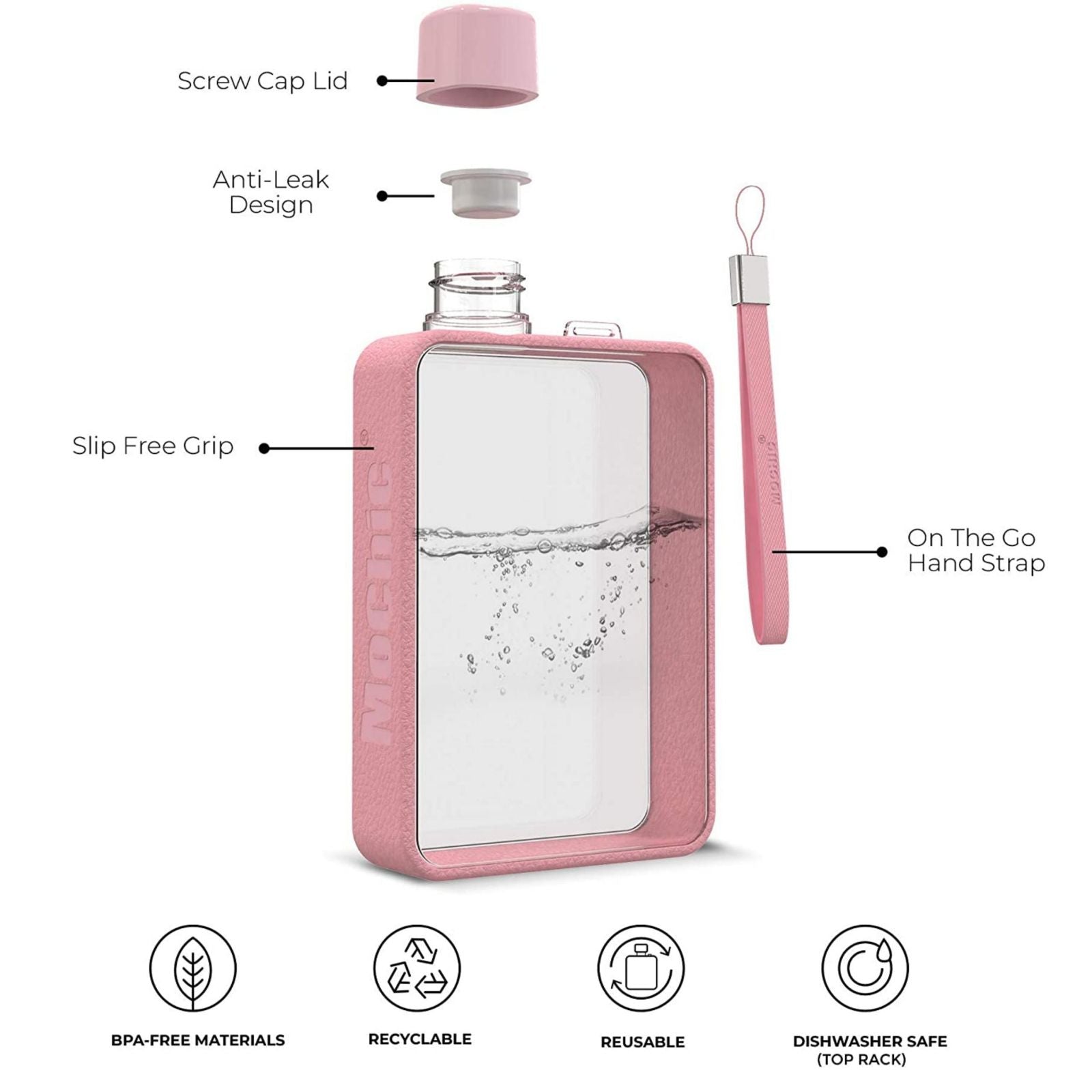 A5 Flat Water Bottle Portable Travel Mug BPA Free Water Bottle Black