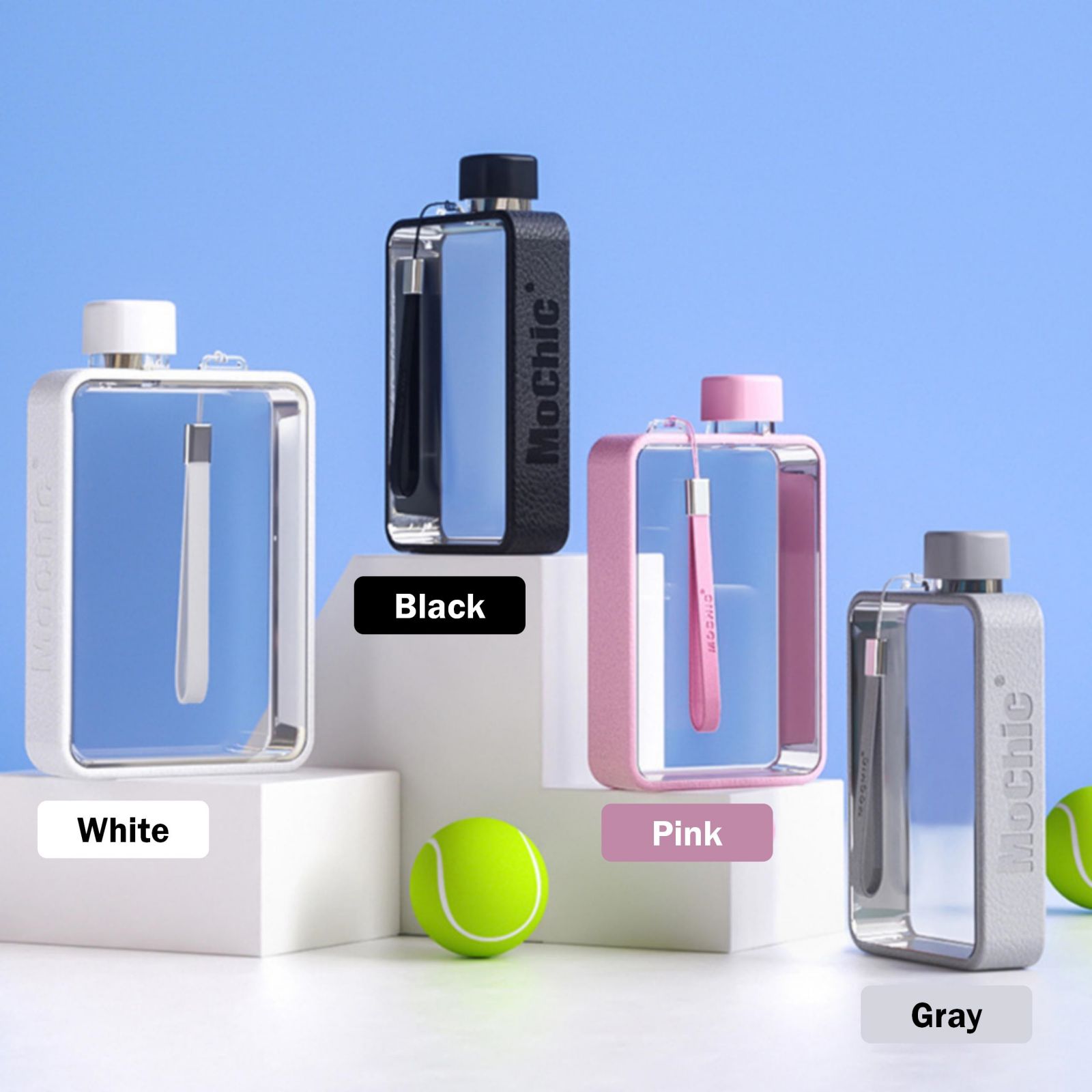 A5 Flat Water Bottle Portable Travel Mug BPA Free Water Bottle Black