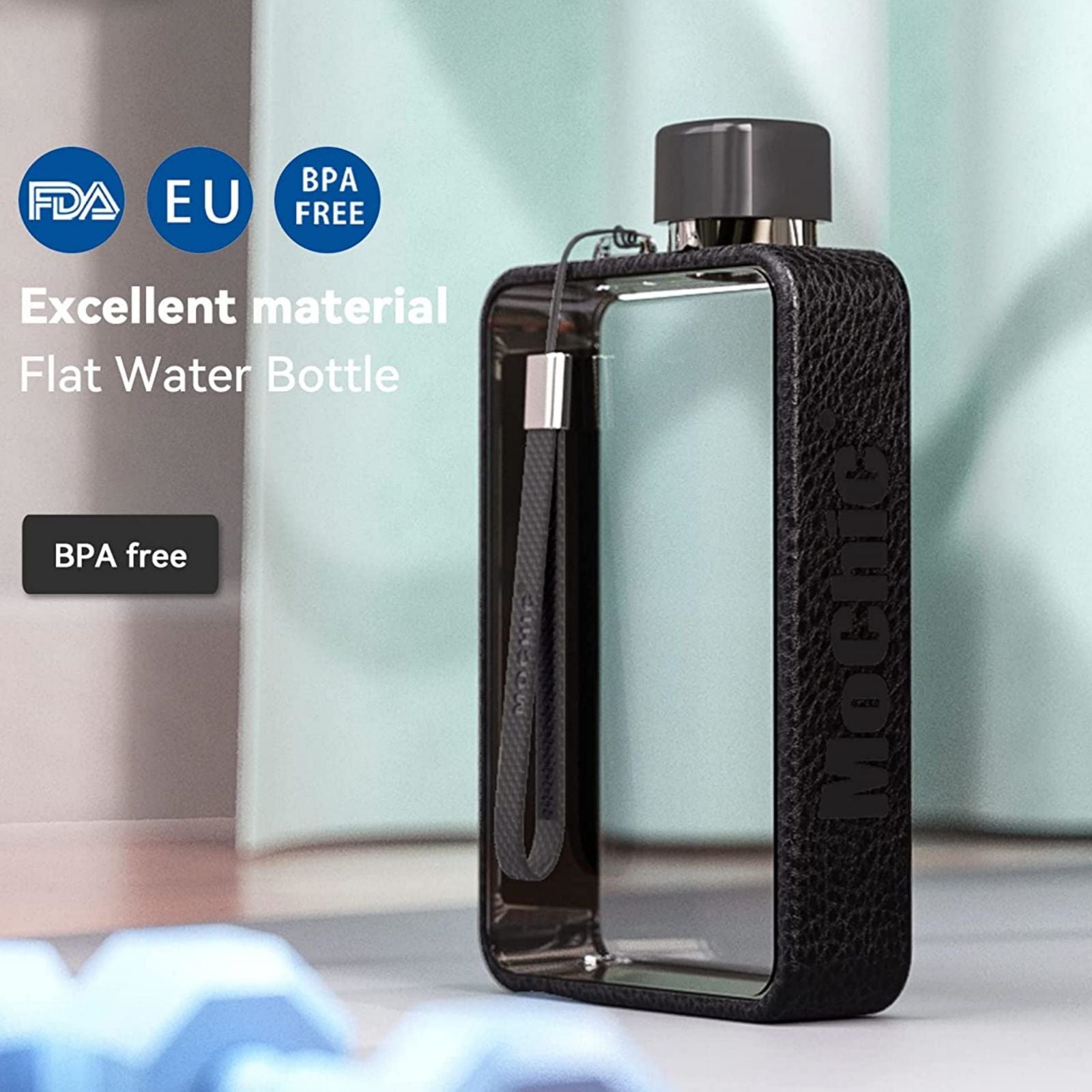 A5 Flat Water Bottle Portable Travel Mug BPA Free Water Bottle Grey