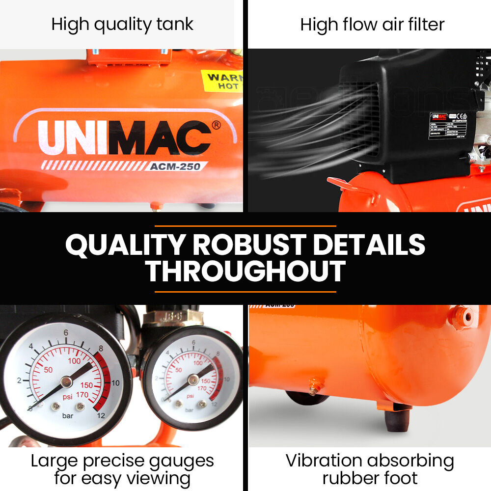UNIMAC 24L 2.0HP Portable Air Compressor Dual Couplers Electric