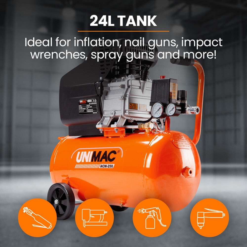 UNIMAC 24L 2.0HP Portable Air Compressor Dual Couplers Electric