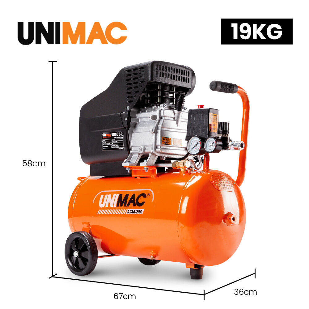 UNIMAC 24L 2.0HP Portable Air Compressor Dual Couplers Electric
