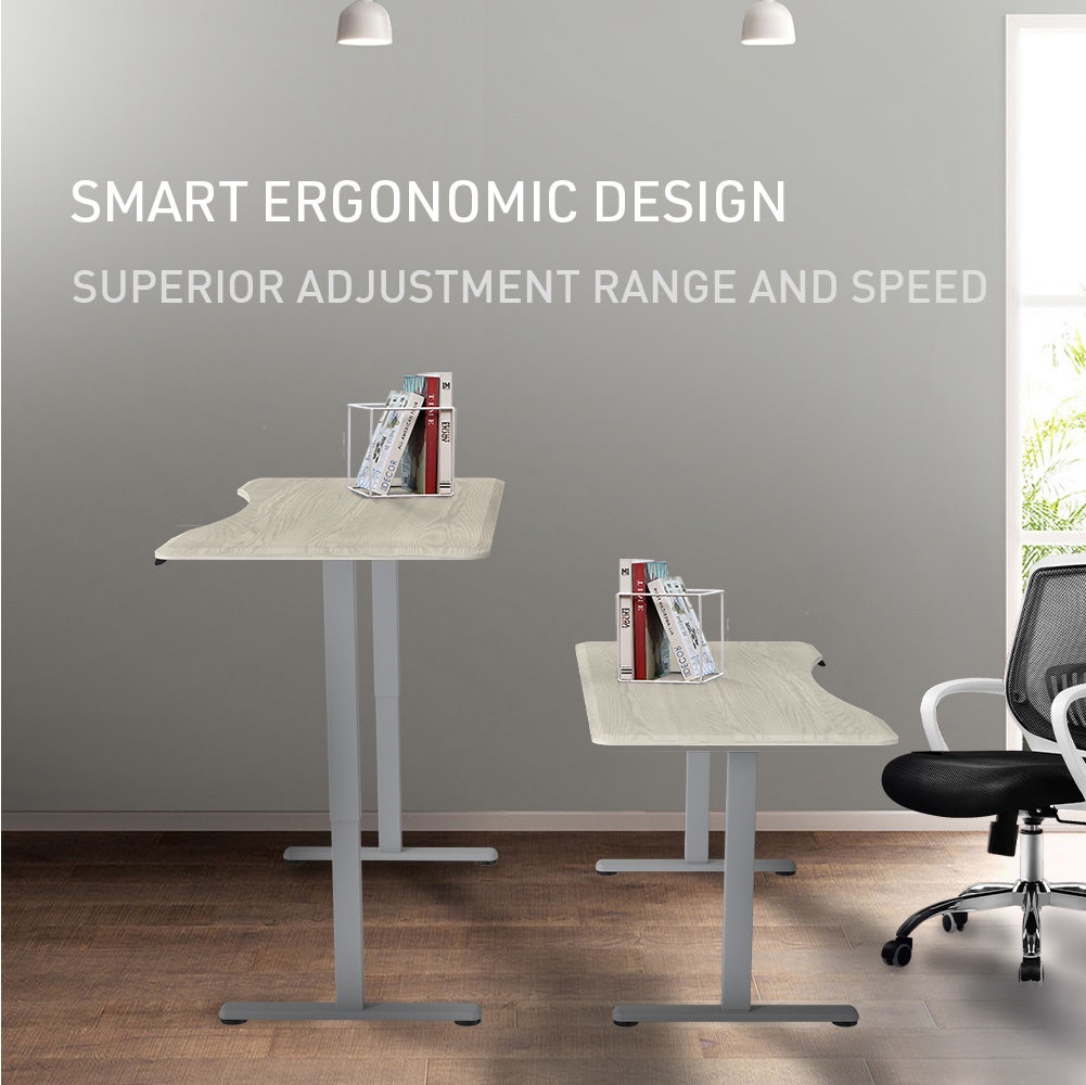 FORTIA 150cm Electric Sit Stand Desk Curved White Oak Silver Frame