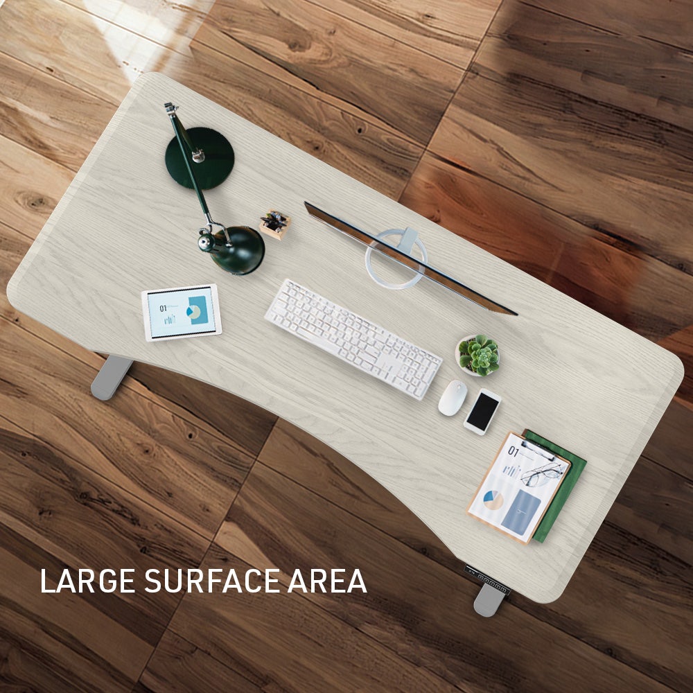 FORTIA 150cm Electric Sit Stand Desk Curved White Oak Silver Frame