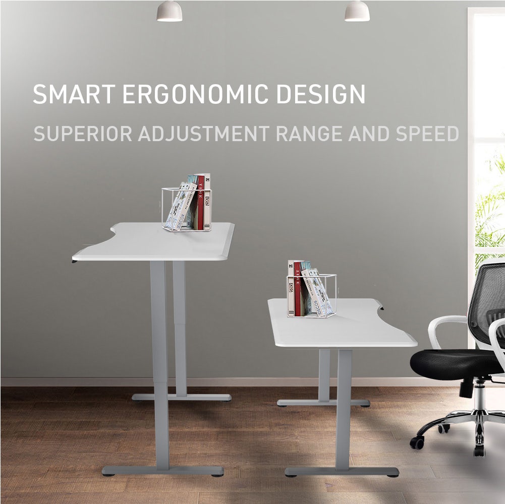 FORTIA 150cm Electric Sit Stand Desk White/Silver Curved Edge