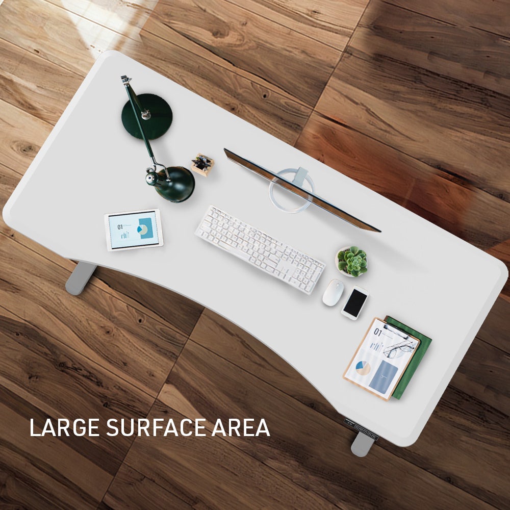 FORTIA 150cm Electric Sit Stand Desk White/Silver Curved Edge