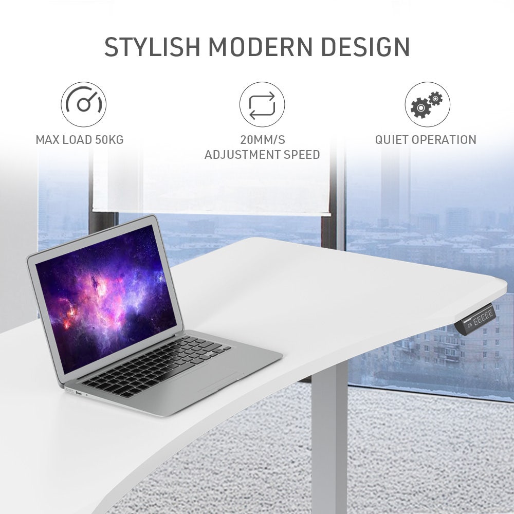 FORTIA 150cm Electric Sit Stand Desk White/Silver Curved Edge