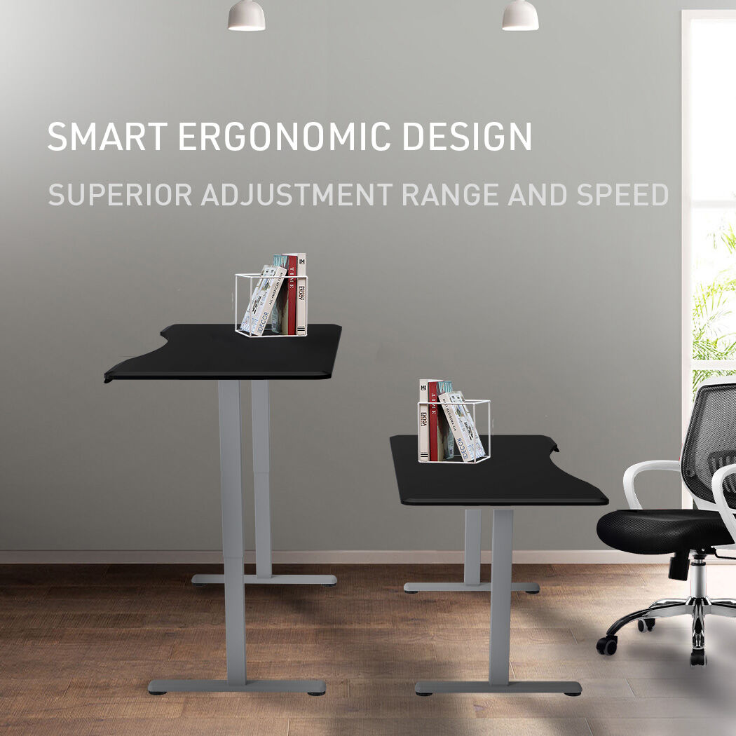 FORTIA Sit To Stand Up Standing Desk, 160x75cm, 72-118cm Electric Height Adjustable, Ergonomically Curved Edge, 50kg Rated, Black/Silver Frame