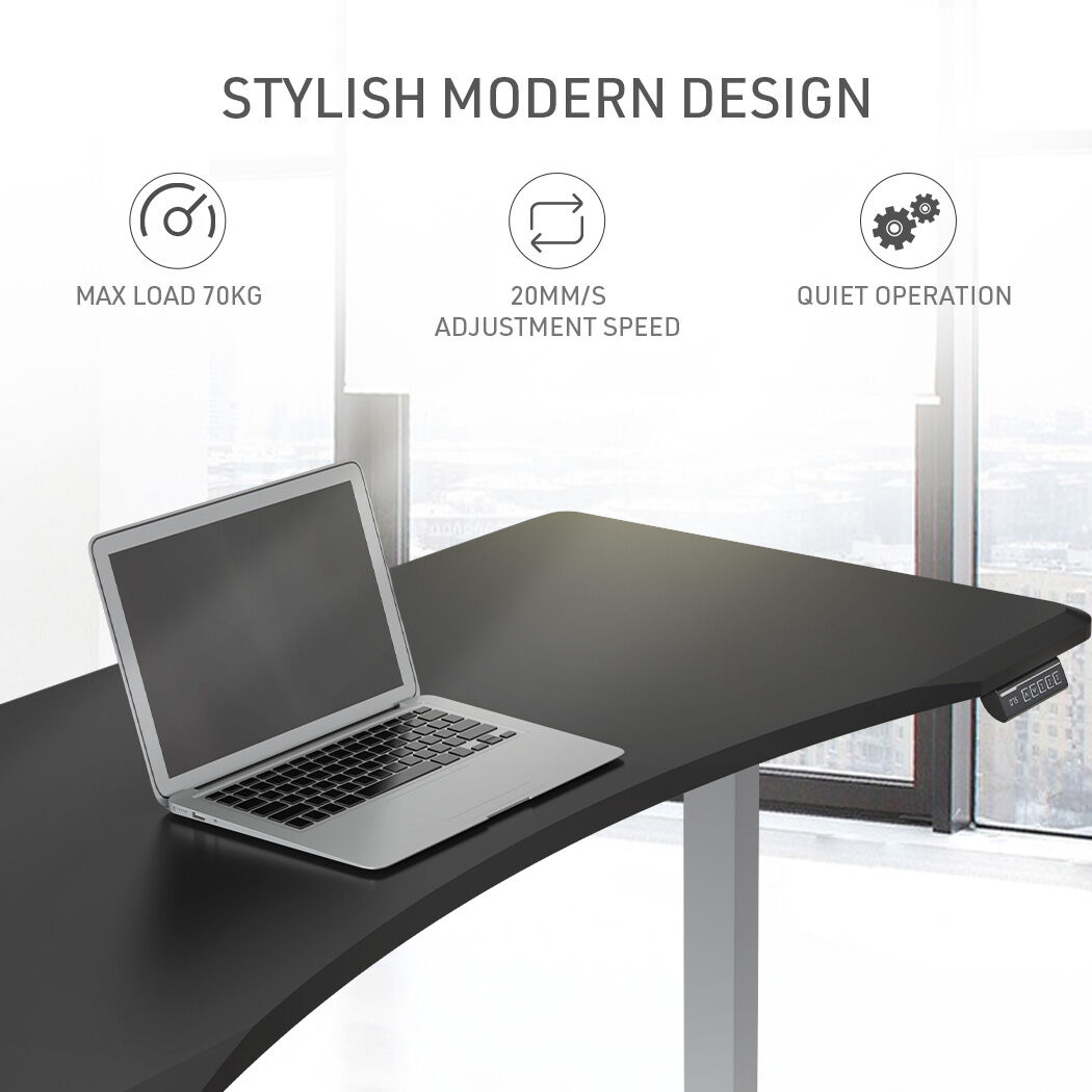 FORTIA Sit To Stand Up Standing Desk, 160x75cm, 72-118cm Electric Height Adjustable, Ergonomically Curved Edge, 50kg Rated, Black/Silver Frame