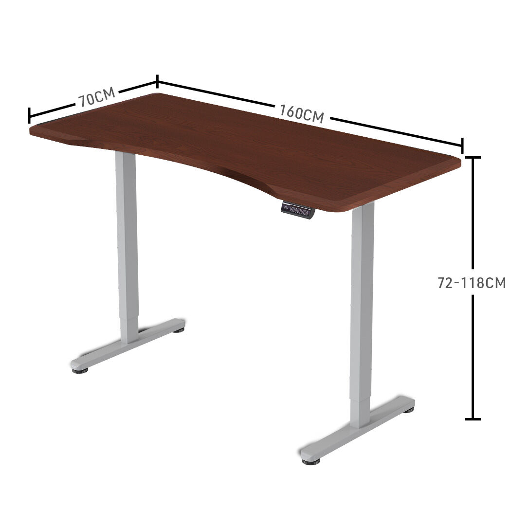 FORTIA Sit To Stand Up Standing Desk, 160x75cm, 72-118cm Electric Height Adjustable, Ergonomically Curved Edge, 50kg Rated, Walnut Style/Silver Frame