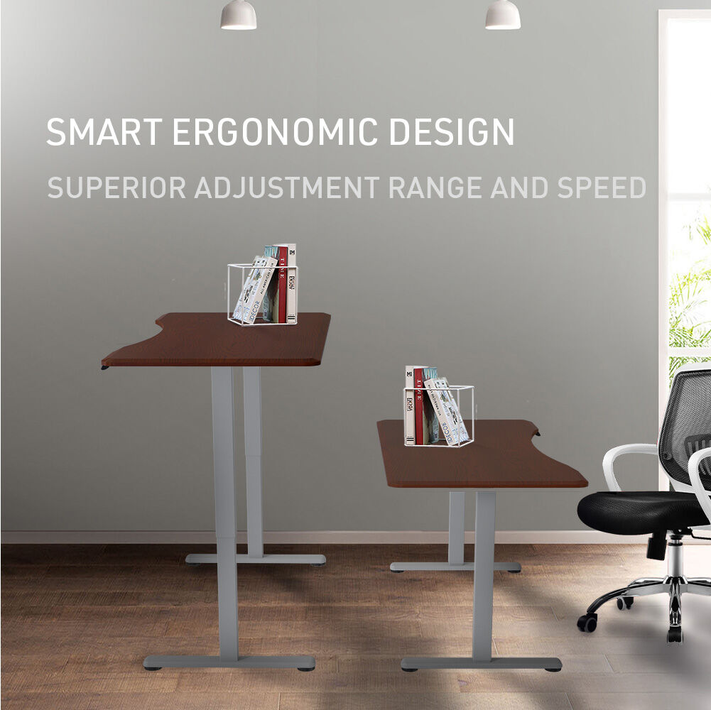FORTIA Sit To Stand Up Standing Desk, 160x75cm, 72-118cm Electric Height Adjustable, Ergonomically Curved Edge, 50kg Rated, Walnut Style/Silver Frame