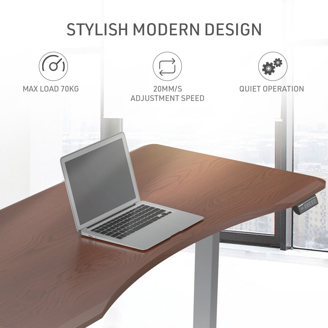 FORTIA Sit To Stand Up Standing Desk, 160x75cm, 72-118cm Electric Height Adjustable, Ergonomically Curved Edge, 50kg Rated, Walnut Style/Silver Frame