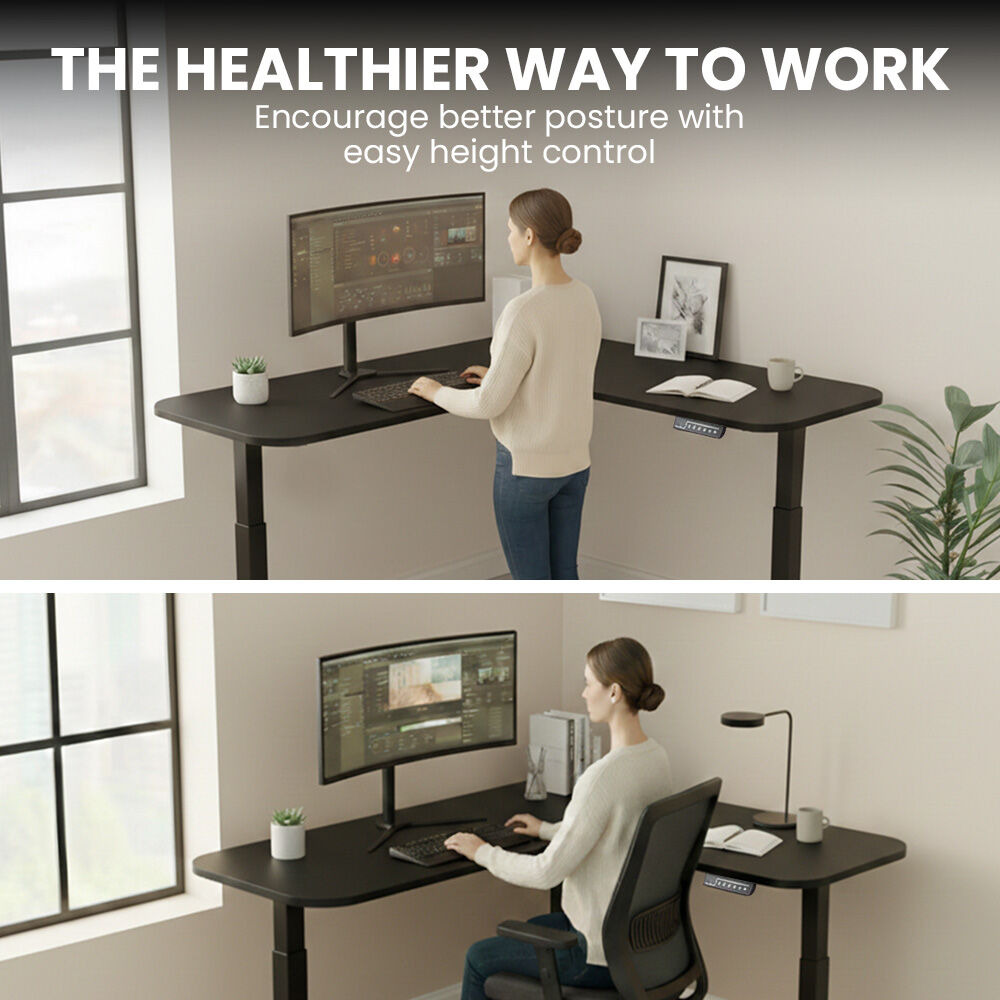 FORTIA Corner Standing Desk, 160x140cm, 72-118cm Sit to Stand Up Electric Height Adjustable, Black