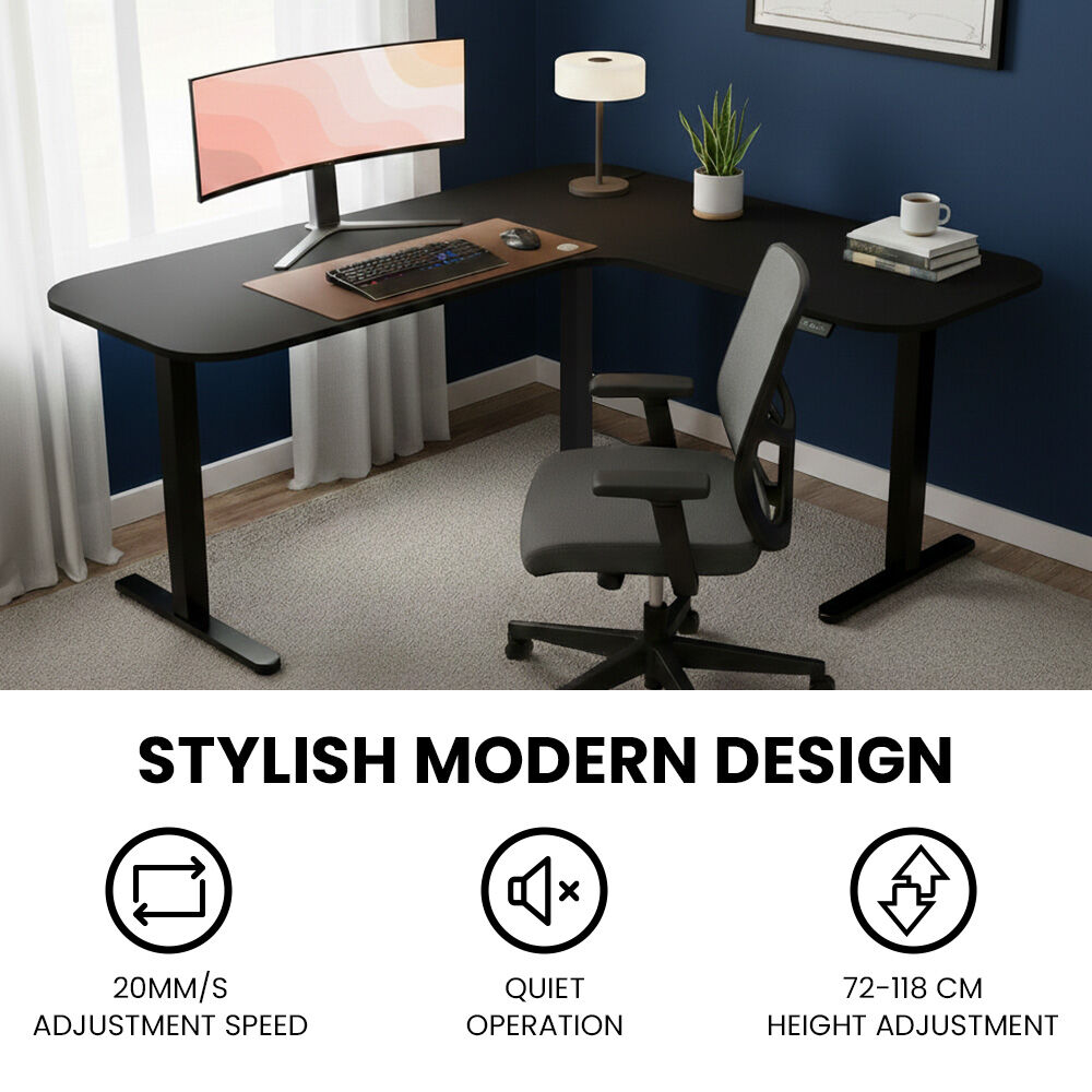 FORTIA Corner Standing Desk, 160x140cm, 72-118cm Sit to Stand Up Electric Height Adjustable, Black