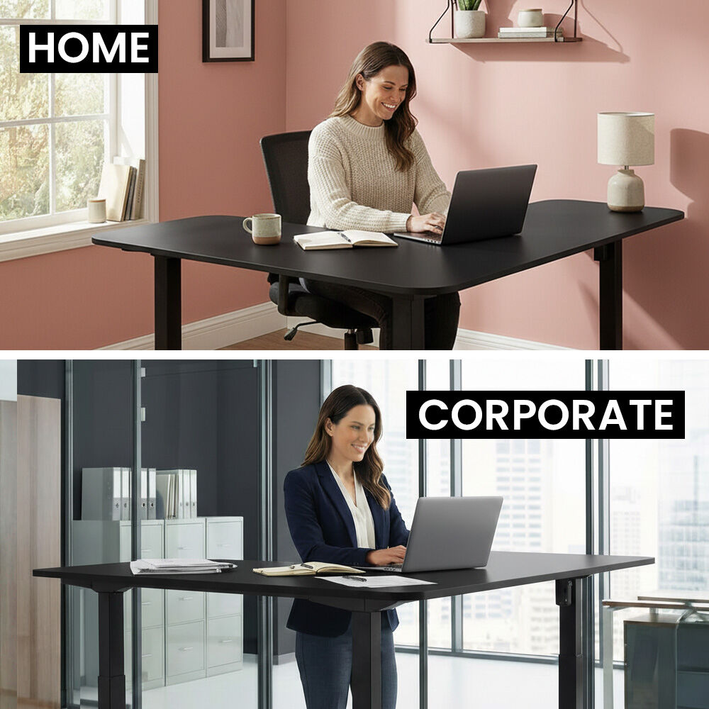 FORTIA Corner Standing Desk, 160x140cm, 72-118cm Sit to Stand Up Electric Height Adjustable, Black