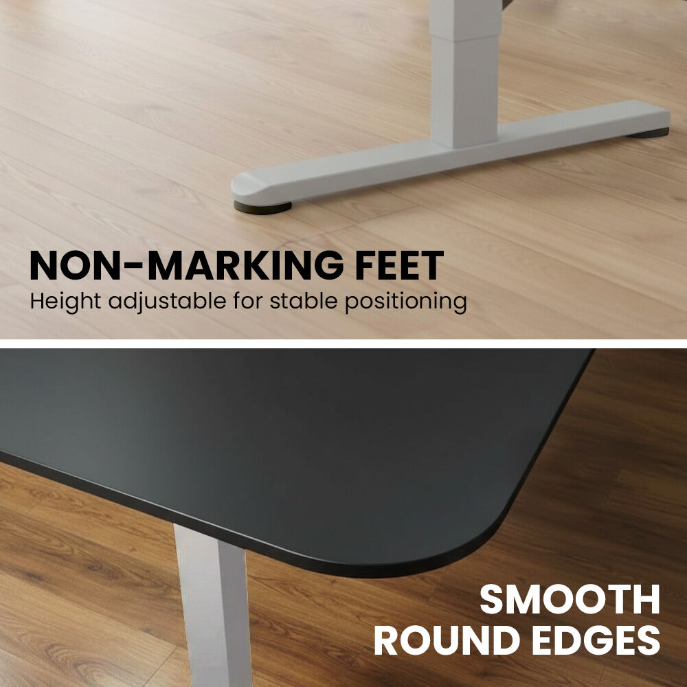 FORTIA Corner Standing Desk, 160x140cm, 72-118cm Sit to Stand Up Electric Height Adjustable, Black Desktop/Silver Frame