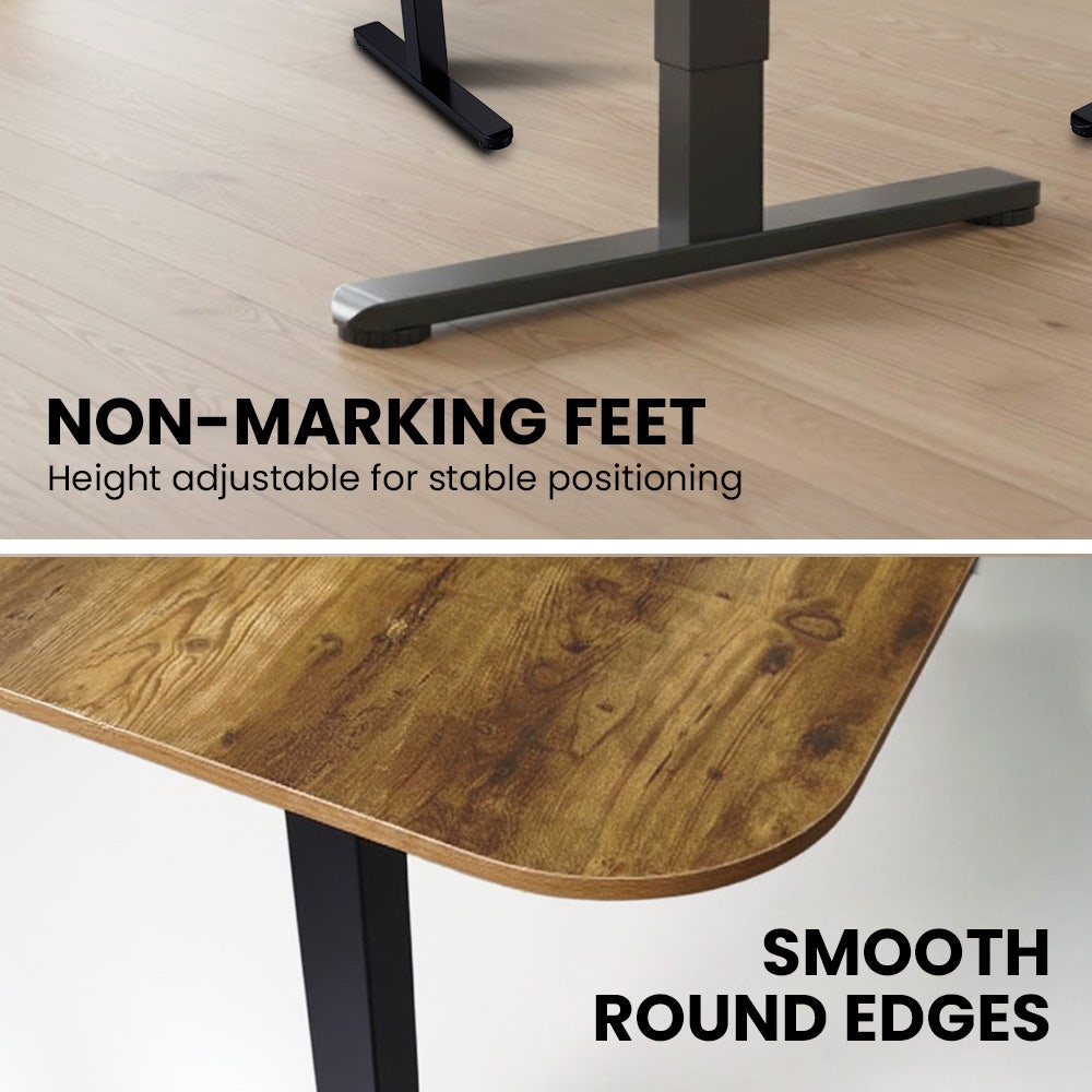FORTIA Corner Standing Desk, 160x140cm, 72-118cm Sit to Stand Up Electric Height Adjustable, Walnut Style Desktop/Black Frame