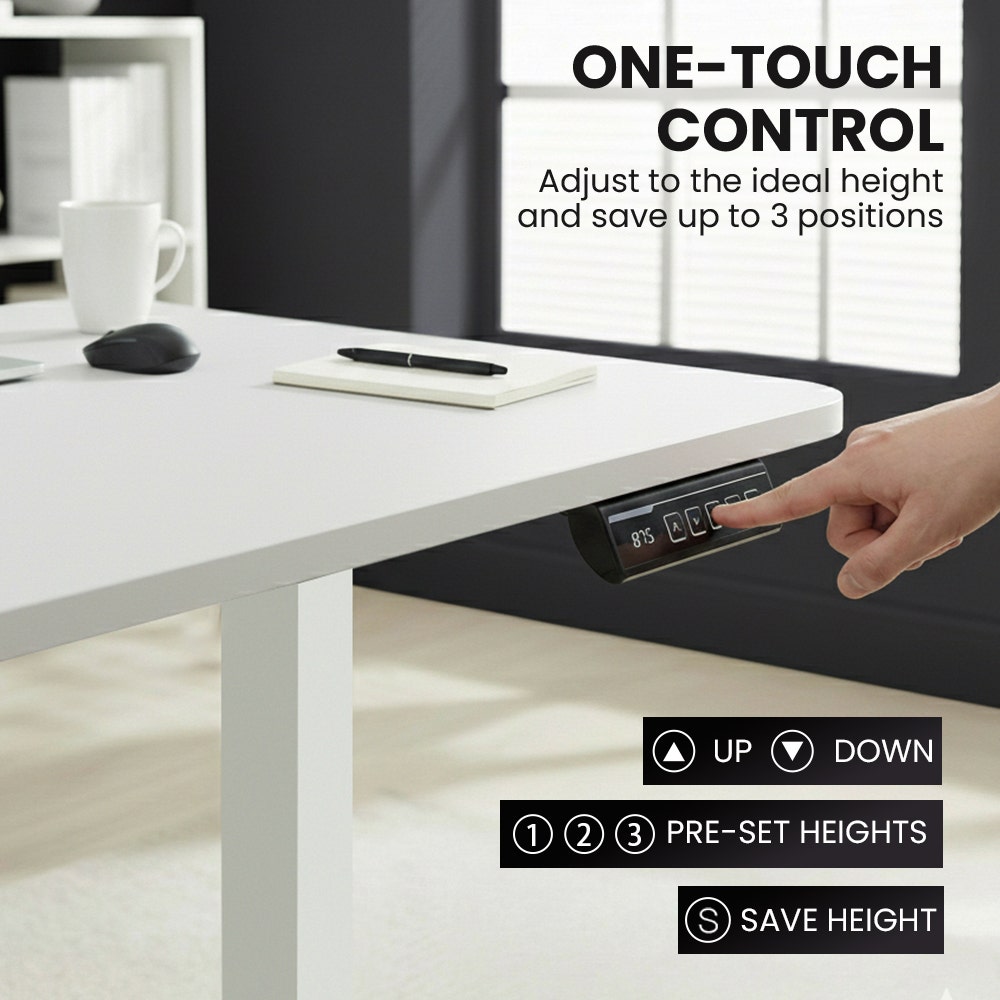 FORTIA Corner Standing Desk, 160x140cm, 72-118cm Sit to Stand Up Electric Height Adjustable, White Desktop/Silver Frame