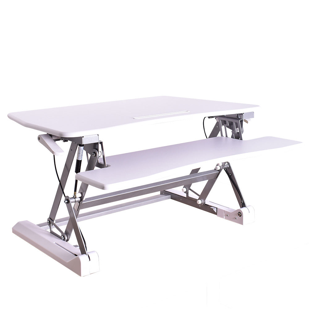 FORTIA 90cm Adjustable Sit Stand Desk Riser Dual Monitor White