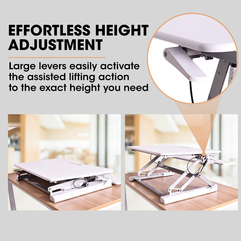 FORTIA 90cm Adjustable Sit Stand Desk Riser Dual Monitor White