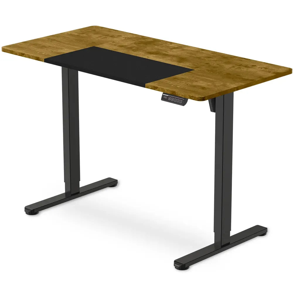 FORTIA Sit To Stand Standing Desk, 120x60cm, 72-118cm Electric Height Adjustable, Walnut Style Desktop Black Frame