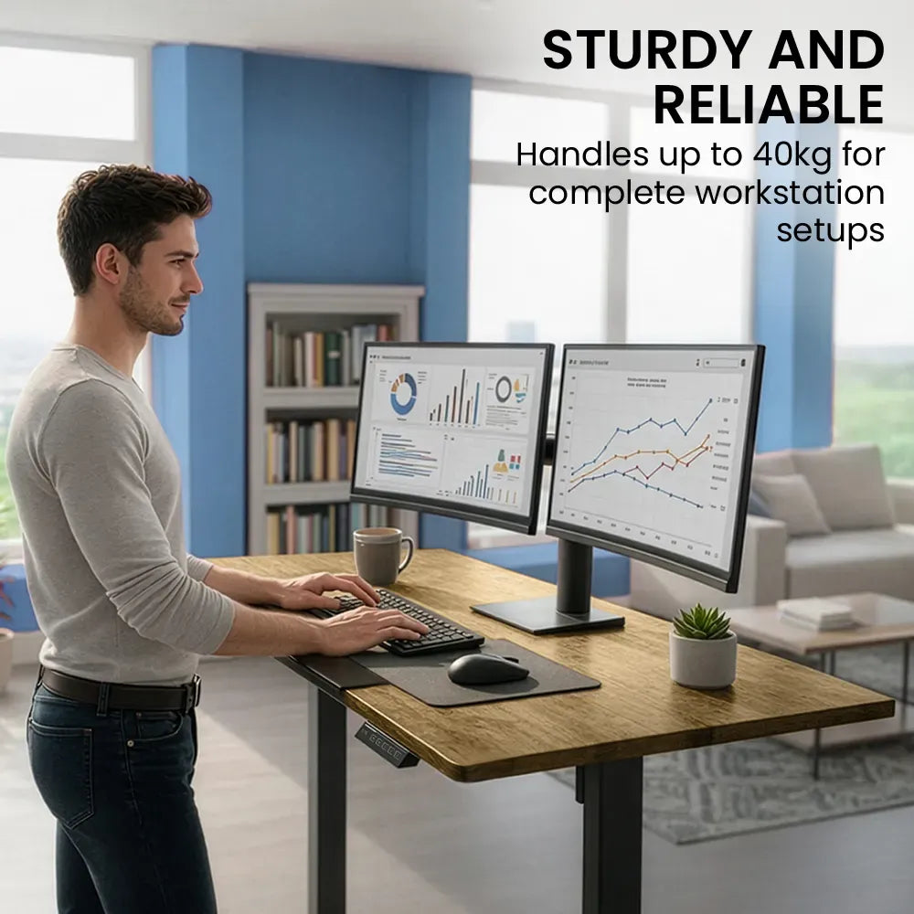 FORTIA Sit To Stand Standing Desk, 120x60cm, 72-118cm Electric Height Adjustable, Walnut Style Desktop Black Frame