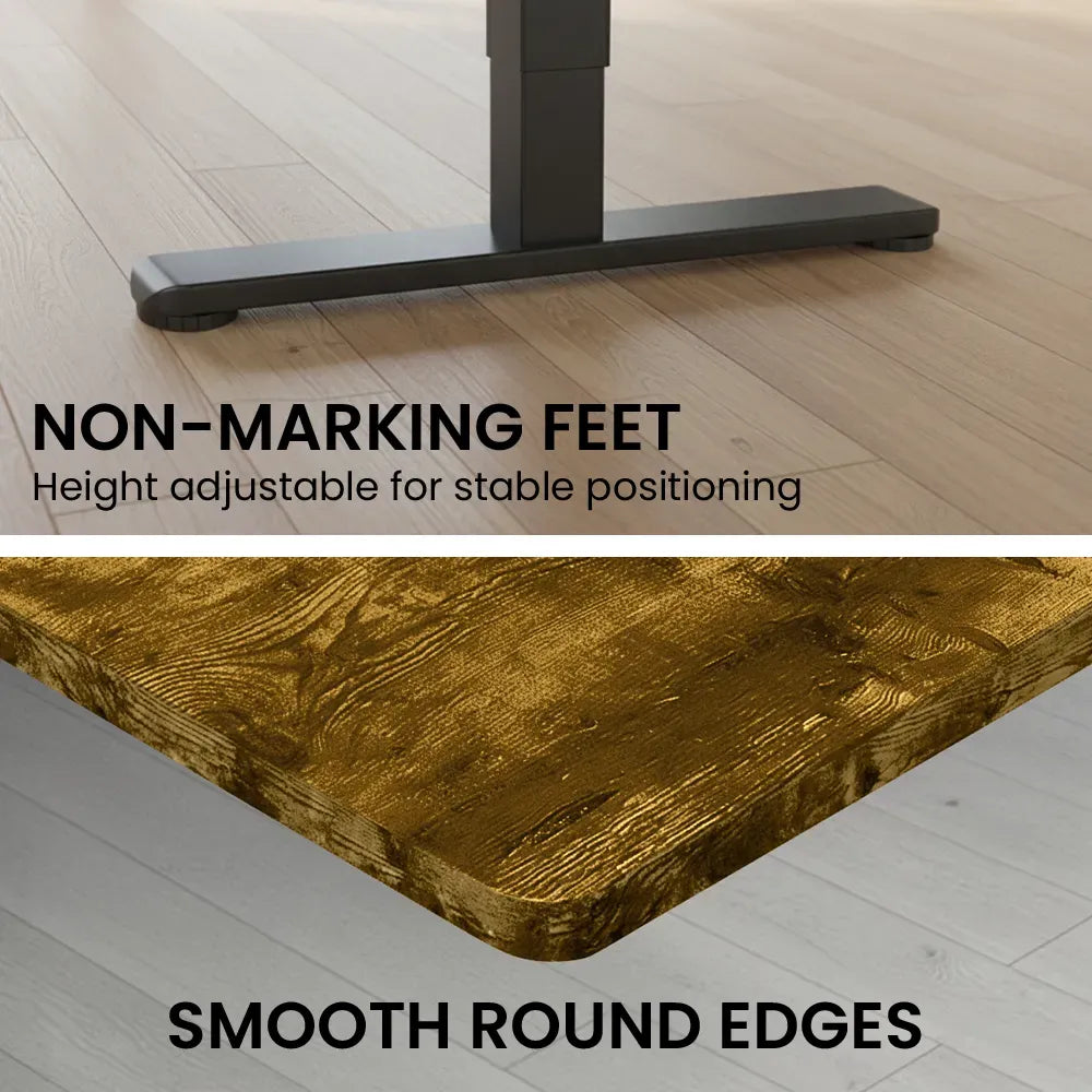 FORTIA Sit To Stand Standing Desk, 120x60cm, 72-118cm Electric Height Adjustable, Walnut Style Desktop Black Frame