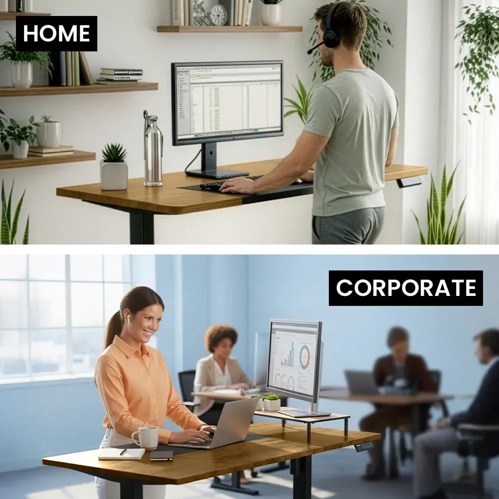 FORTIA Sit To Stand Standing Desk, 120x60cm, 72-118cm Electric Height Adjustable, Walnut Style Desktop Black Frame