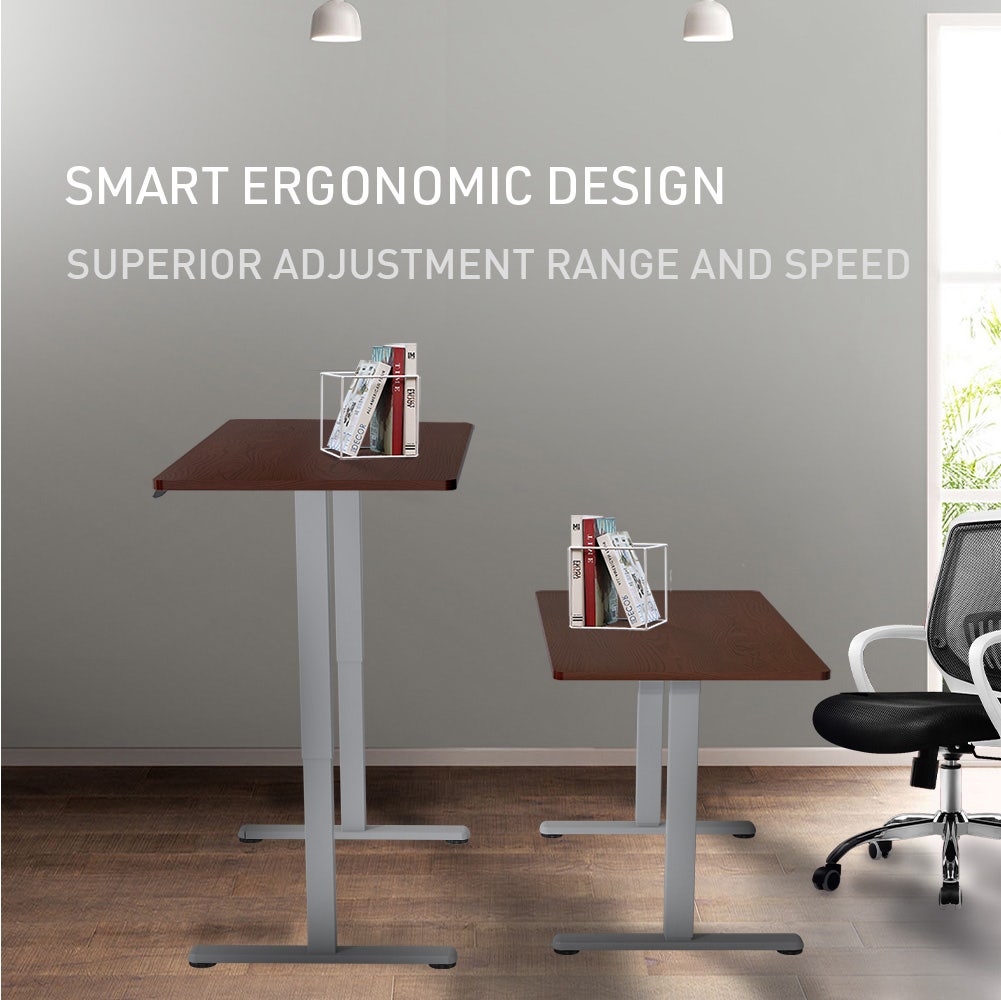 FORTIA Sit To Stand Up Standing Desk, 120x60cm, 72-118cm Electric Height Adjustable, 40kg Rated, Walnut Style/Silver Frame
