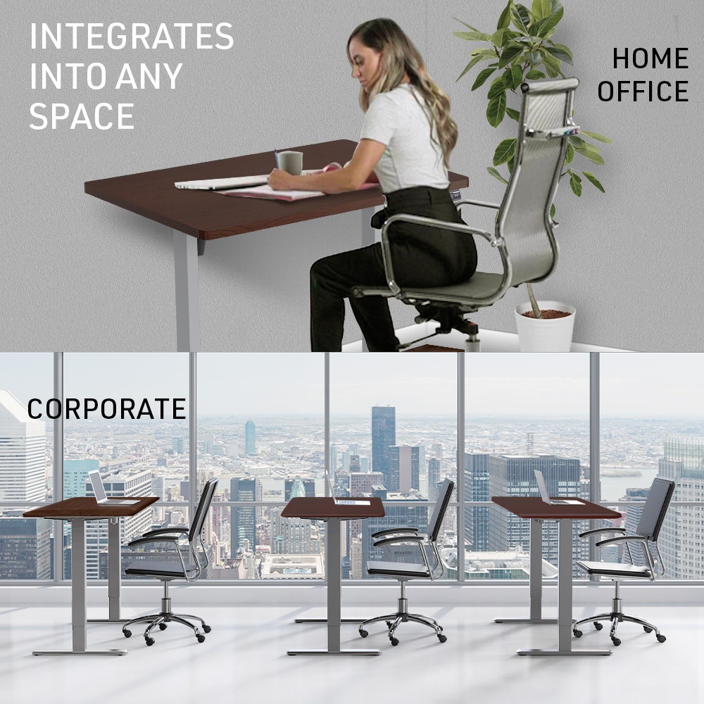 FORTIA Sit To Stand Up Standing Desk, 120x60cm, 72-118cm Electric Height Adjustable, 40kg Rated, Walnut Style/Silver Frame