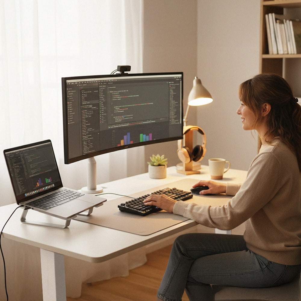 FORTIA Sit To Stand Standing Desk, 120x60cm, 72-118cm Electric Height Adjustable, White