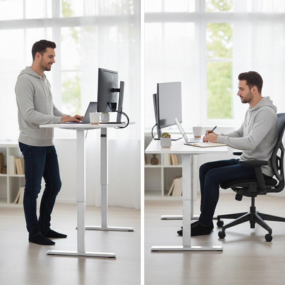 FORTIA Sit To Stand Standing Desk, 120x60cm, 72-118cm Electric Height Adjustable, White