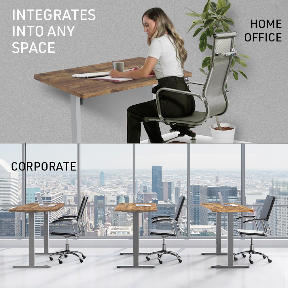 FORTIA Sit To Stand Up Standing Desk, 140x60cm, 72-118cm Electric Height Adjustable, 40kg Rated, Oak Style/Silver Frame