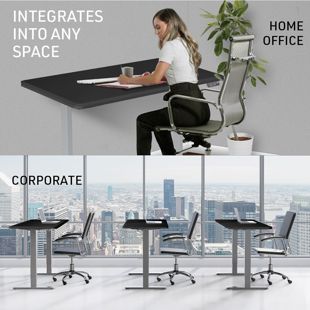FORTIA 150cm Electric Sit Stand Desk Black/Silver Frame