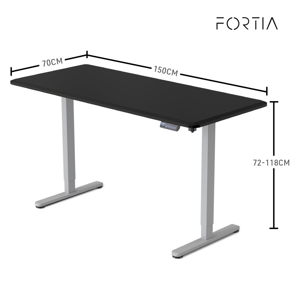 FORTIA 150cm Electric Sit Stand Desk Black/Silver Frame