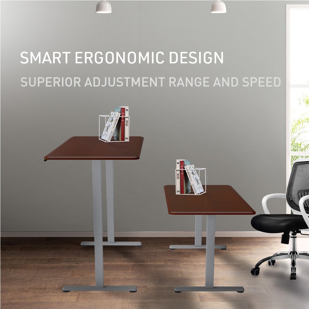 FORTIA 150cm Motorised Standing Desk Height Adjustable Walnut Silver Frame