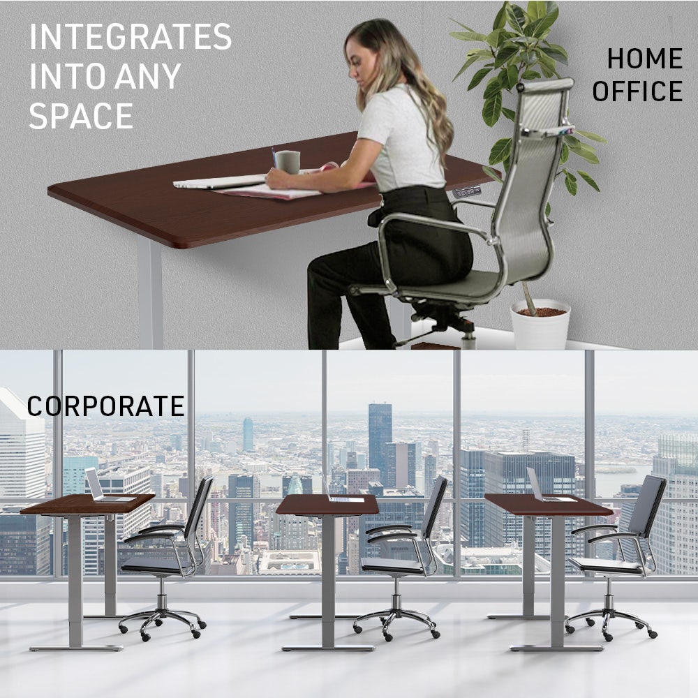 FORTIA 150cm Motorised Standing Desk Height Adjustable Walnut Silver Frame