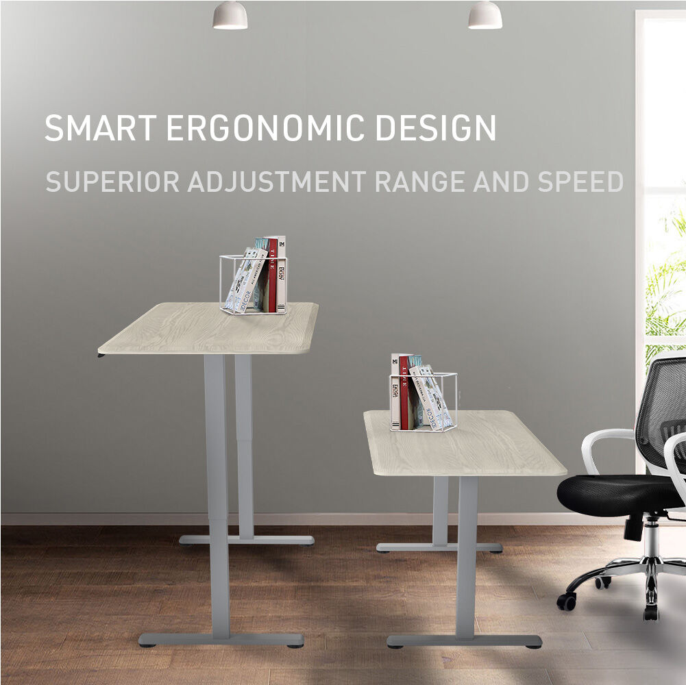 FORTIA 150cm Standing Desk Height Adjustable White Oak Silver Frame