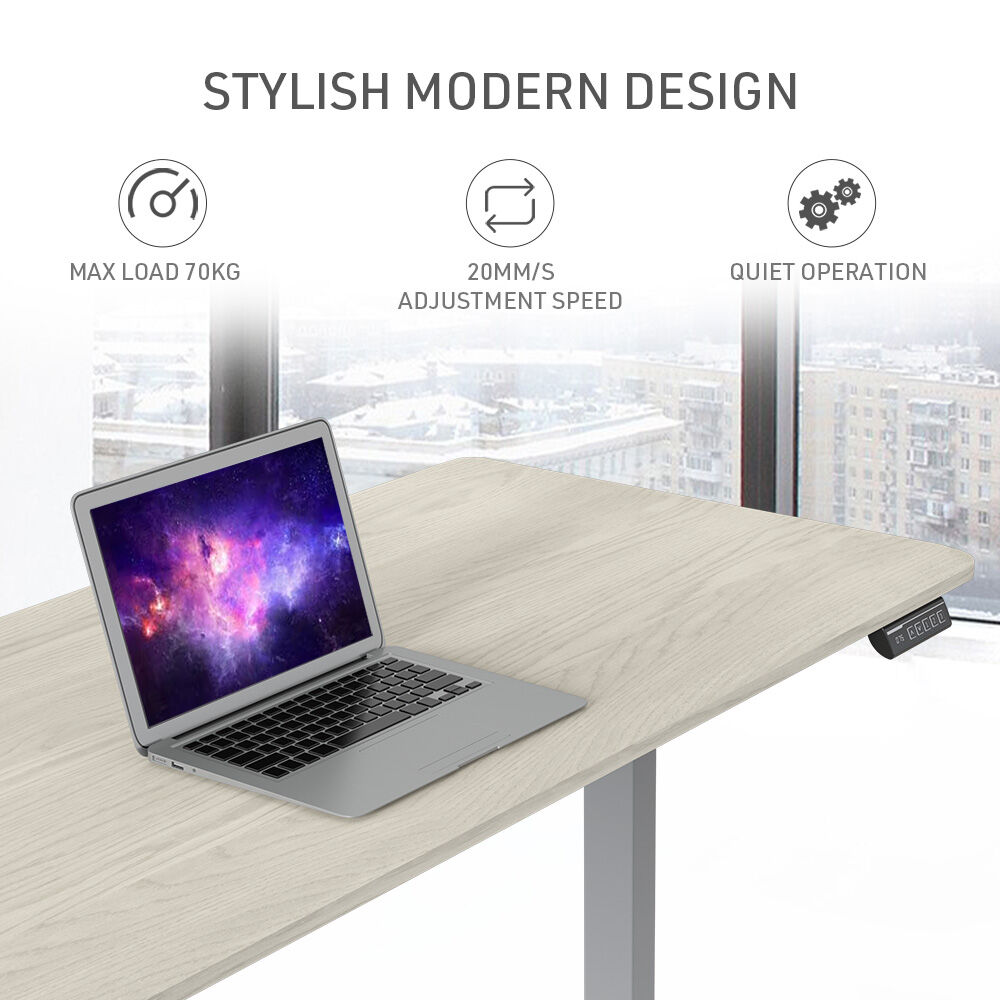 FORTIA 150cm Standing Desk Height Adjustable White Oak Silver Frame