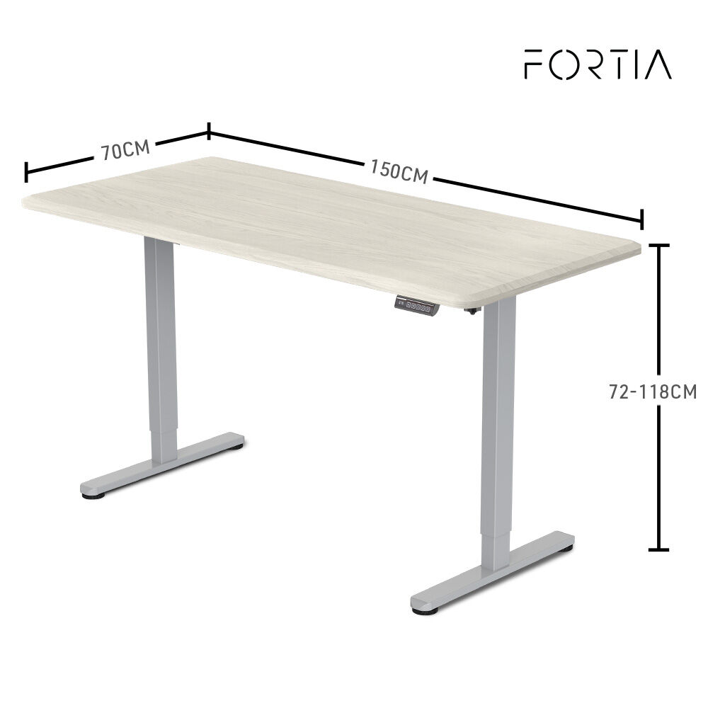 FORTIA 150cm Standing Desk Height Adjustable White Oak Silver Frame
