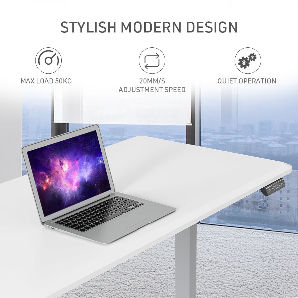 FORTIA Sit To Stand Up Standing Desk, 150x68cm, 72-118cm, Height Adjustable, 50kg Rated, Matte White/Silver Frame