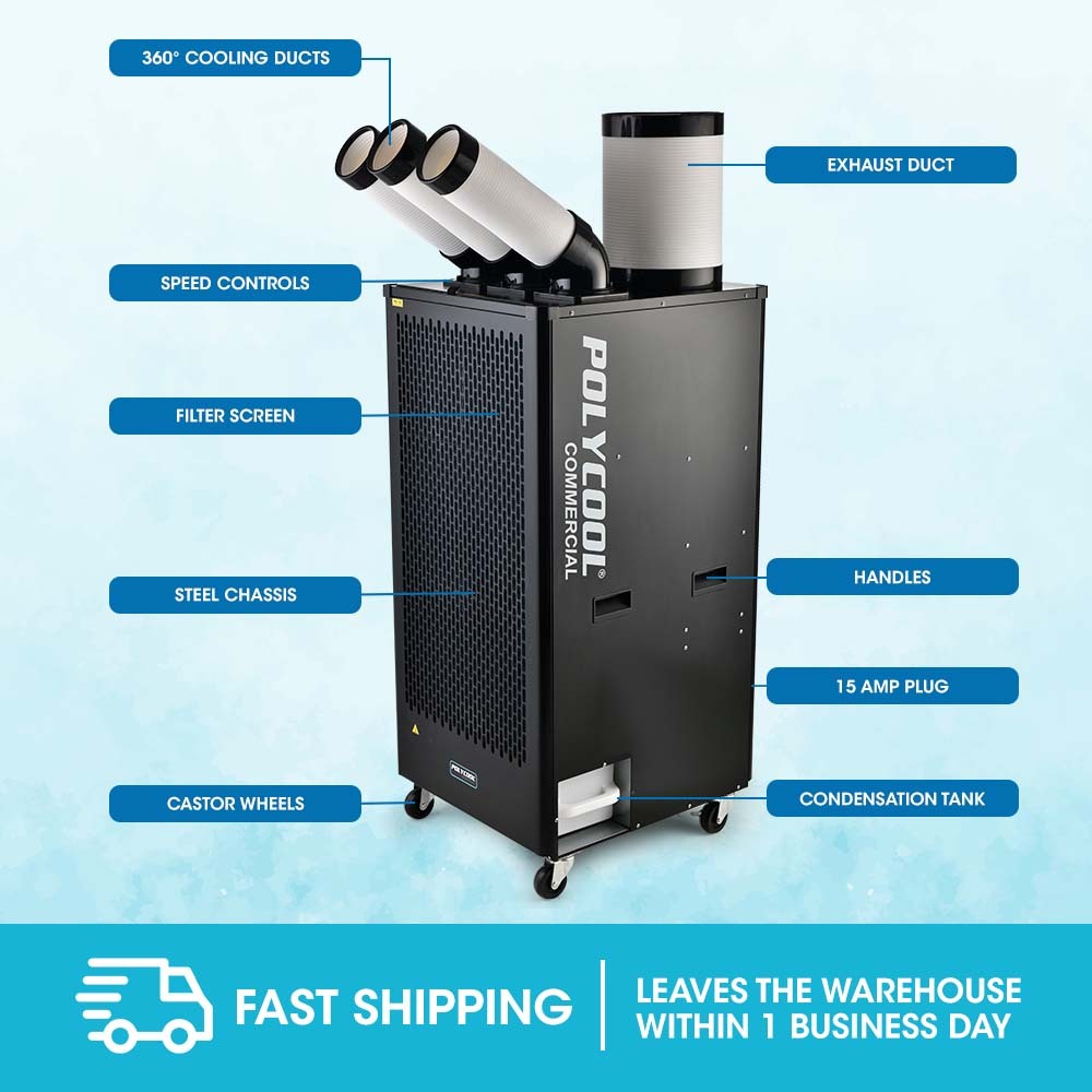 POLYCOOL 6.5kW Portable Industrial Spot Cooler, with Triple Cooling Du