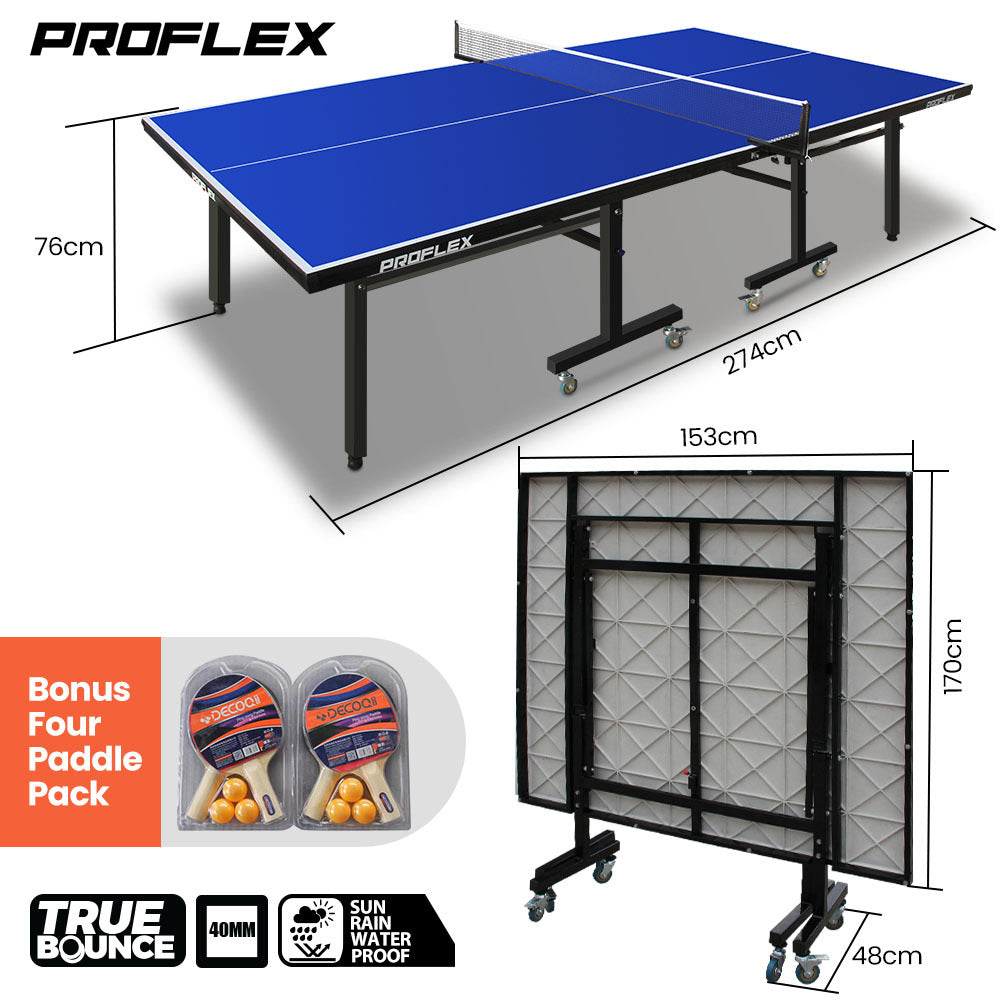 Proflex Outdoor Table Tennis Table 4-Player Set Blue