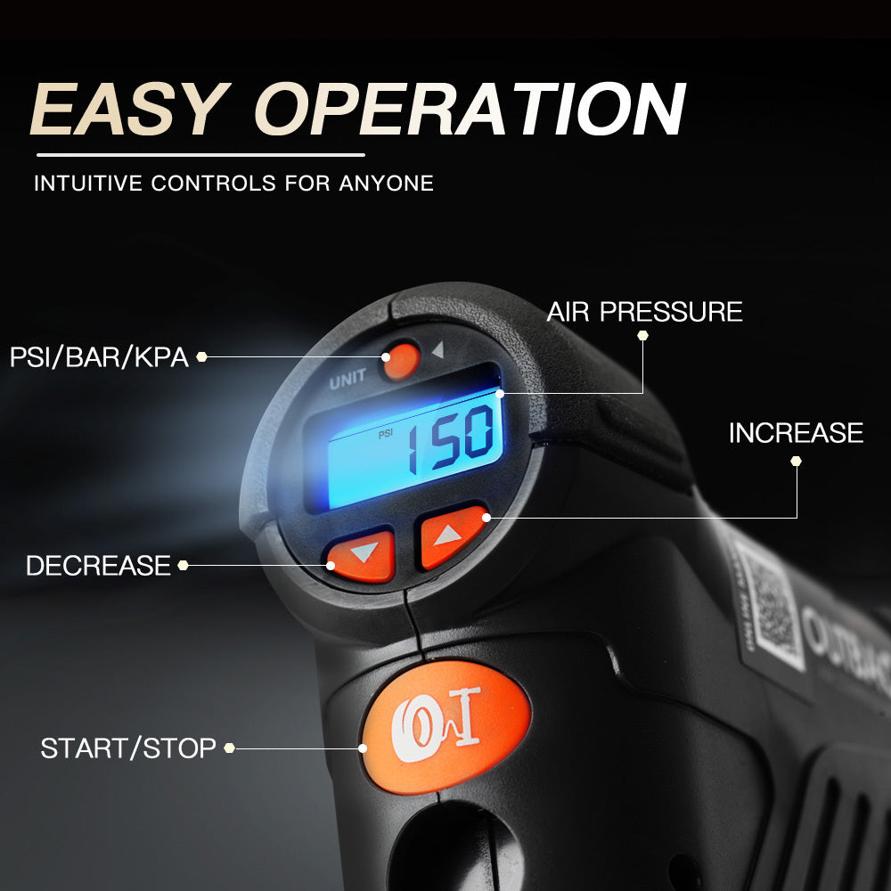 Cordless Digital Air Compressor 70PSI LED LCD 2000mAh Outbac