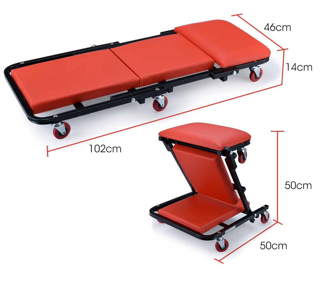 2-in-1 Padded Creeper/Mechanics Stool with 6 Wheels - Bullet