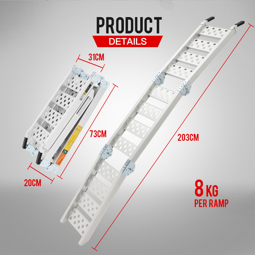 2x 2M 540kg Aluminum Tri-Fold Loading Ramps BULLET