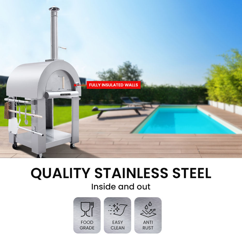 Stainless Steel Woodfired Pizza Oven, Ceramic Bricks - EuroGrille