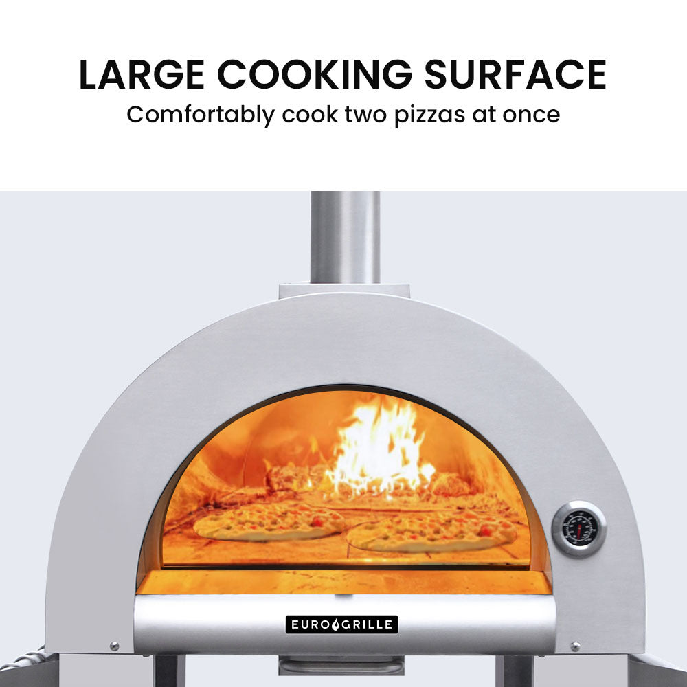 Stainless Steel Woodfired Pizza Oven, Ceramic Bricks - EuroGrille